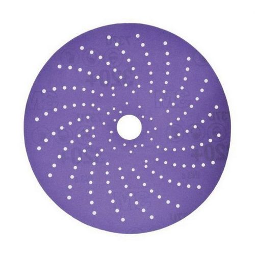 737U Series Multi-Hole Clean Sanding Abrasive Disc, 5 in Dia, 320+ Grit, Hook and Loop, Purple