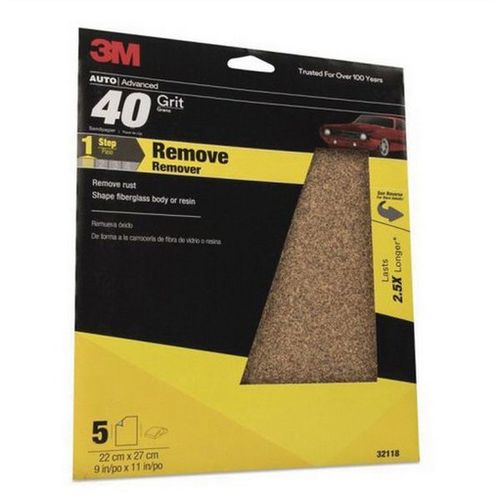 Sandpaper, 9 in W x 11 in L, 40 Grit, Aluminum Oxide Abrasive