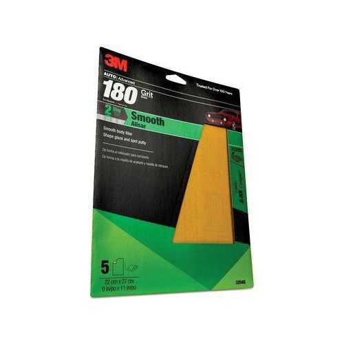 Sandpaper, 9 in W x 11 in L, 180 Grit, Aluminum Oxide Abrasive, Brown, Dry