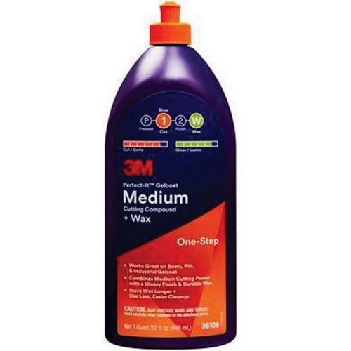 Gelcoat Medium Cutting Compound + Wax, 1 qt Bottle, White