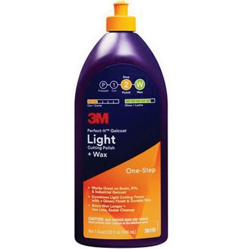 Gelcoat Light Cutting Polish + Wax, 1 qt Bottle, White, Liquid