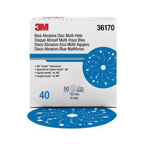 321U Series Multi-Hole Abrasive Disc, 6 in Dia, 40 Grit, Hook and Loop, Blue