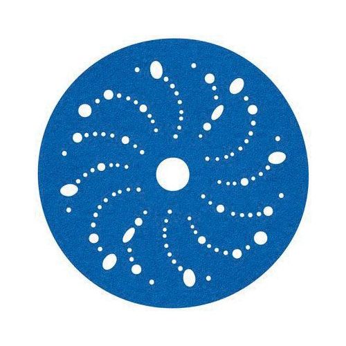 321U Series Multi-Hole Abrasive Disc, 6 in Dia, 220 Grit, Hook and Loop, Blue