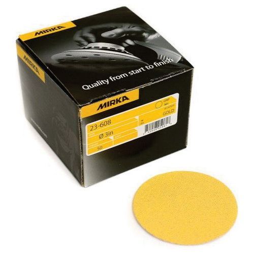 Mirka 23-608-080 23608080 23 Series Semi-Open Coated Grip-On Sanding Disc, 3 in, P80 Grit, Aluminum Oxide Gold