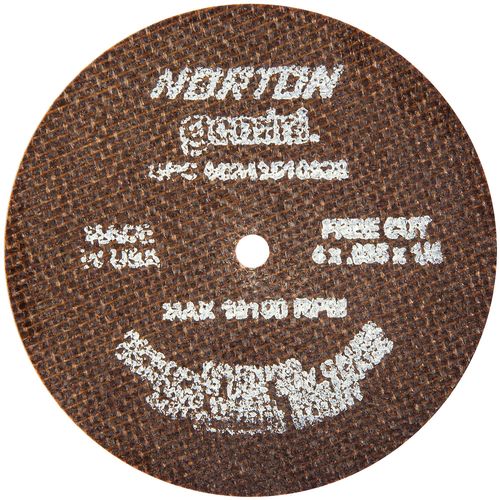 Norton 66243510655 10655 Free Cut Cut-Off Wheel, 4 in Dia, 1/16 in THK Wheel, 3/8 in Center Hole, 19100 rpm