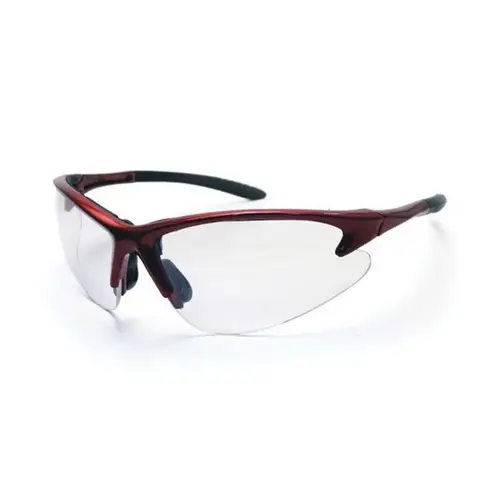 Lightweight Safety Glasses, Clear Lens, Red Frame