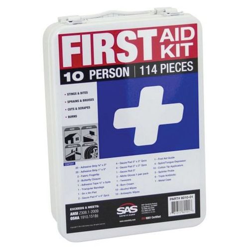 First Aid Kit, 114-Components, People Served: 10 White Case