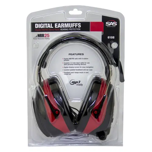 Digital AM/FM Radio Earmuff, 25 dB NRR, Plastic