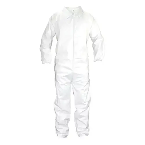 Professional Grade All Purpose Crew Coverall, Large, White, Elastic Waist