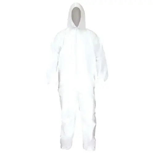 Professional Grade All Purpose Coverall, 4X-Large, White, Elastic Waist, Pullover Hood