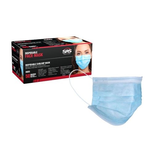 SAS Safety Corp. 8605 Disposable Ear Loop Face Mask, Universal, Blue, 50/PK