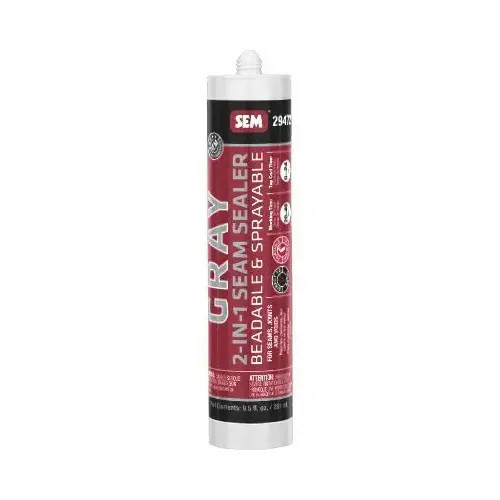 2-in-1 Seam Sealer, 9.5 oz Tube, Gray, Liquid, 24 hr Curing