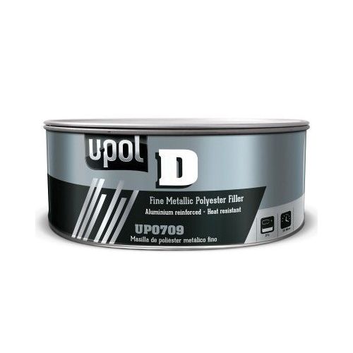 U-POL UP0709 Fine Metallic Polyester Filler, 1.1 L Tin, Silver, Solid, 2% Weight Hardener