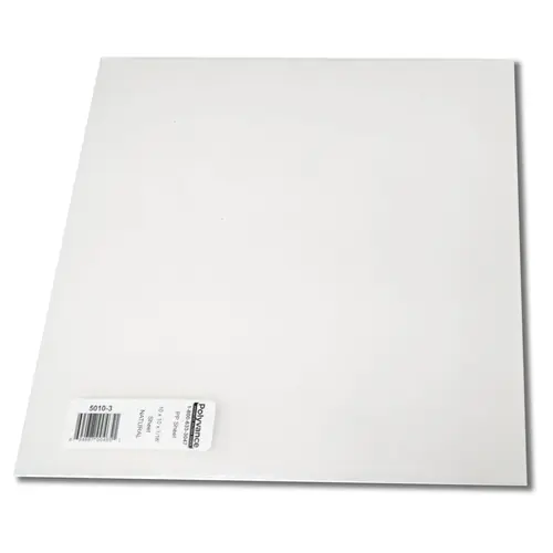 Polypropylene Sheet, 10 in W x 10 in L, 1/16 in THK, Polypropylene Natural