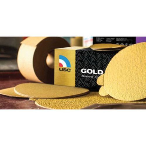 0 Sanding Disc, 5 in Dia, P240 Grit, Paper Backing, Wet/Dry, PSA Attachment Gold