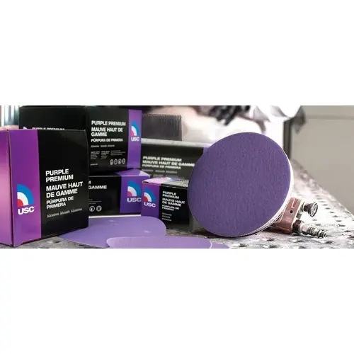 Sanding Disc, 6 in Dia, P1500 Grit, Film Backing, Wet/Dry, Hook and Loop Attachment Purple