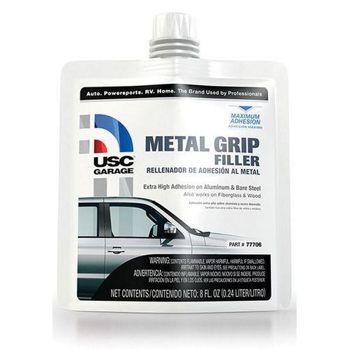 Metal Grip Filler, 8 oz Pouch, Silver-Gray, Liquid