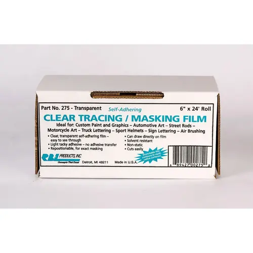 277 Tracing/Masking Film Roll, 2 in W x 24 ft L, Clear/Transparent, Polyethylene, Dispenser Included (Y/N): N