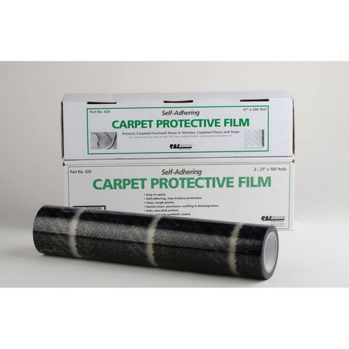 424 Self-Adhering Carpet Protective Film, 21 in W x 200 ft L, 2 mil THK, Plastic, Clear