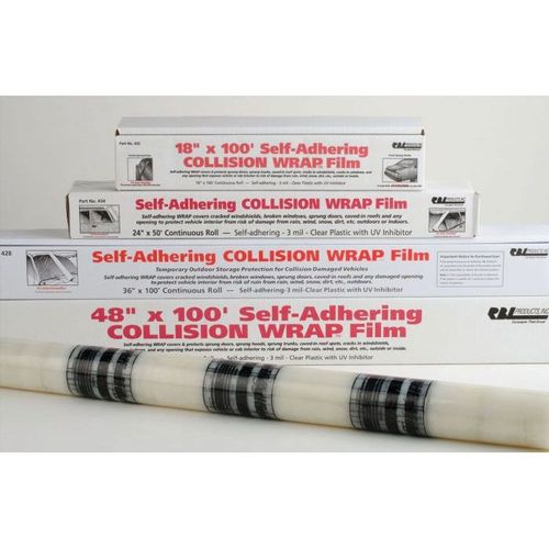 434 Continuous Roll Self-Adhering Collision Wrap Film, 24 in W x 50 ft L, 3 mil THK, Plastic