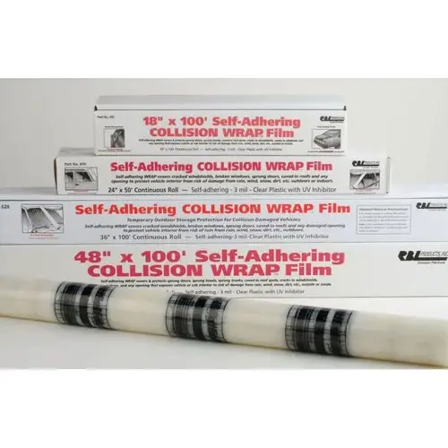 432 Continuous Roll Self-Adhering Collision Wrap Film, 18 in W x 100 ft L, 3 mil THK, Plastic Clear