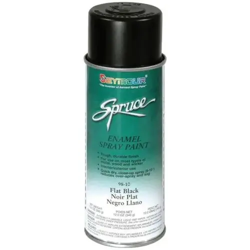 Enamel Spray Paint, 16 fl-oz Aerosol Can, Flat Black, 15 sq-ft Coverage