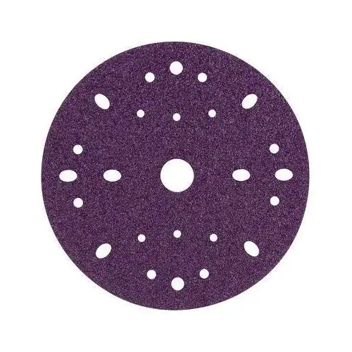 737U Series Multi-Hole Clean Sanding Abrasive Disc, 6 in Dia, 40+ Grit, Hook and Loop, Purple