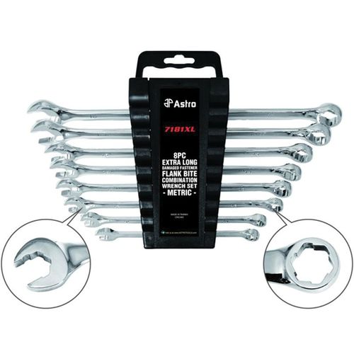 Extra Long Damaged 8 Piece Combination Wrench Set, Metric