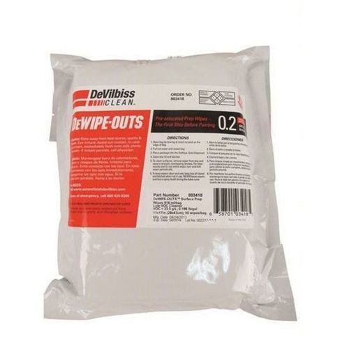 DeVilbiss 803418 Pre-Saturated Prep Wipe, 11 in x 17 in, Like Acetone, Pouch Packing