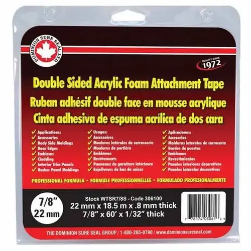 WTSR Series 2-Way Regular Attachment Tape, 60 ft x 7/8 in, 1/32 in THK, Red