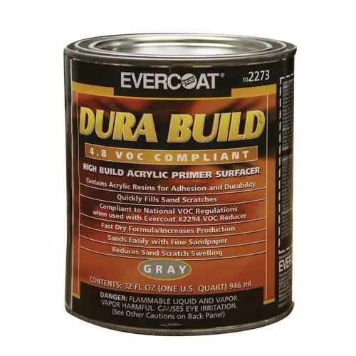 Fast Drying Dura Build Acrylic Primer, 1 qt Round Can, Gray, 1200 sq-ft/gal Coverage