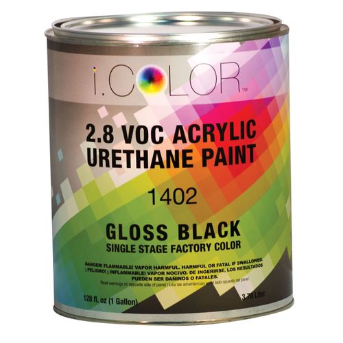 iColor ICO.1402-1 1402-1 1400 1-Stage Acrylic Urethane Paint, 1 gal, Black, 4:1:1 Mixing, 850 sq-ft/gal at 1 dry mil Coverage