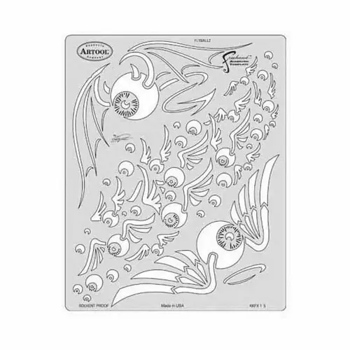 Kustom Kulture FX Series Flyballz Freehand Airbrush Template, 10 in L x 8 in W Transparent