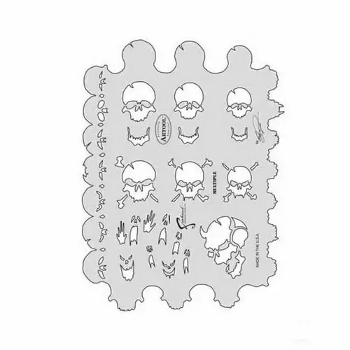 ANEST IWATA FH-SK1SP Skullmaster Series Multiple Freehand Airbrush Template, 10 in L x 7-1/2 in W Transparent