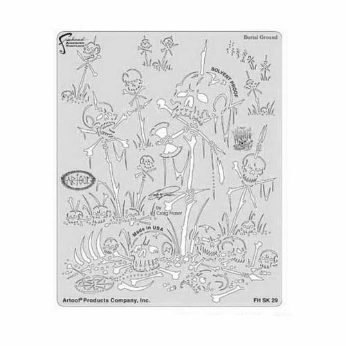 ANEST IWATA FH-SK29 Wrath of Skullmaster Series Burial Ground Freehand Airbrush Template, 10 in L x 8 in W Transparent