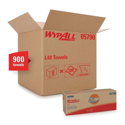 L40 Disposable Cleaning and Drying Towel, 16.4 x 9.8 in, 100, Double Re-Creped, White, 1 Plys
