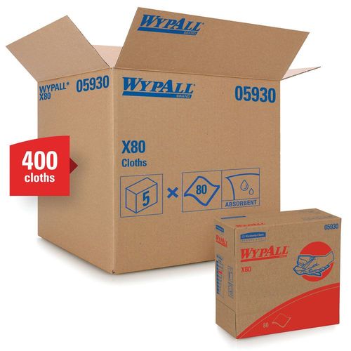 WypAll 5930 0 X80 Series Pop-Up Box Cloth, 9.1 x 16.8 in, 80, Hydroknit, Red, 1 Plys