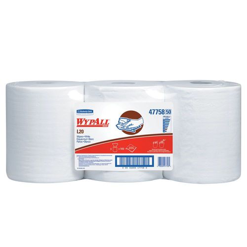 WypAll 47758 L20 Series Center-Pull Cloth, 9.8 x 13.4 in, 550, Paper, White, 2 Plys