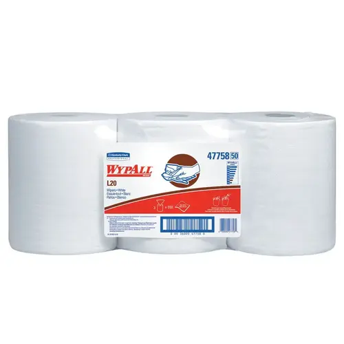 WypAll 47758 L20 Series Center-Pull Cloth, 9.8 x 13.4 in, 550, Paper, White, 2 Plys