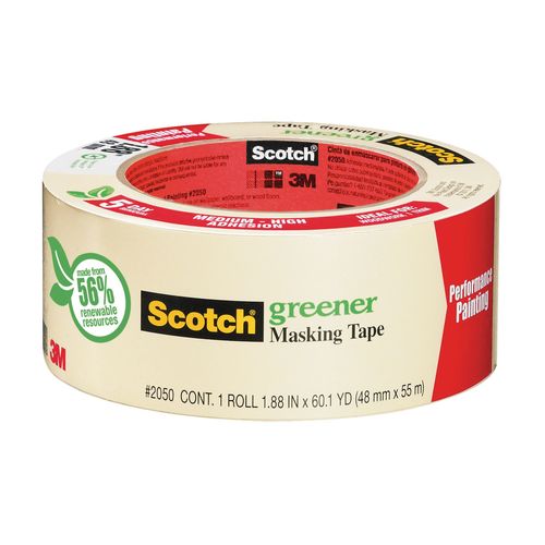 2050 Series Masking Tape, 60.1 yd x 0.94 in, Tan