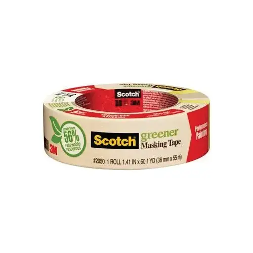 2050 General Purpose Masking Tape, 1.42 in W, 60.1 yd L, Crepe Paper Tan