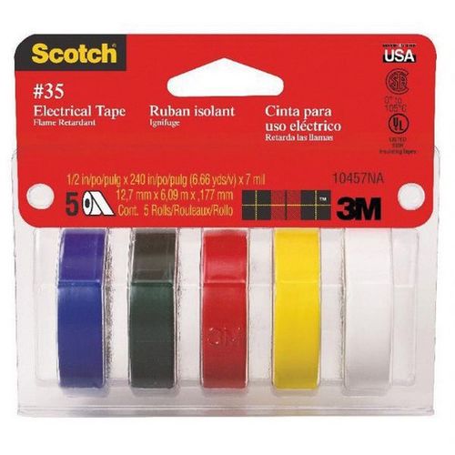 Professional Grade Color Coding Electrical Tape, 240 x 1/2 in, 7 mil THK, Red/Blue/White/Green/Yellow
