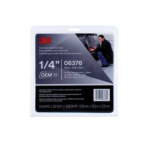 Automotive Attachment Tape, 20 yd x 1/4 in, 0.76 mm THK, Gray