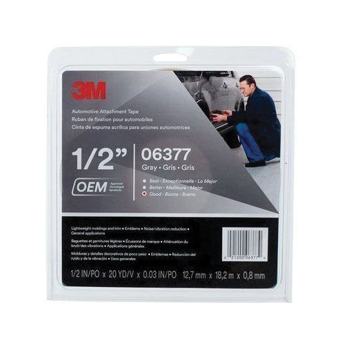 Automotive Attachment Tape, 20 yd x 1/2 in, 0.76 mm THK, Gray