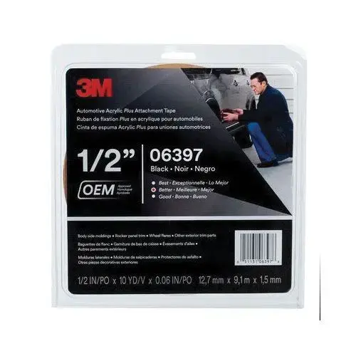 Automotive Attachment Tape, 10 yd x 1/2 in, 0.06 in THK, Black