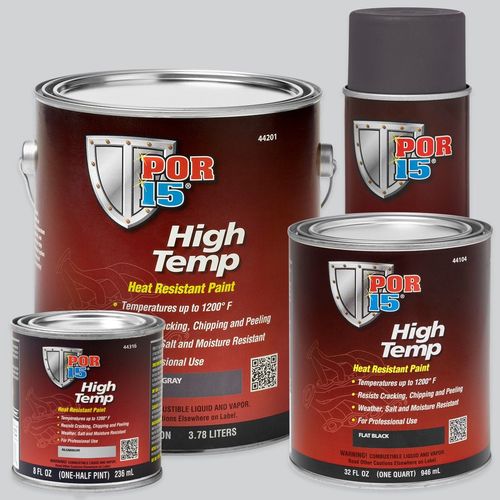 POR-15 44116 Heat Resistant High Temperature Paint, 8 oz Can, Flat Black, Liquid, 4 hr Curing