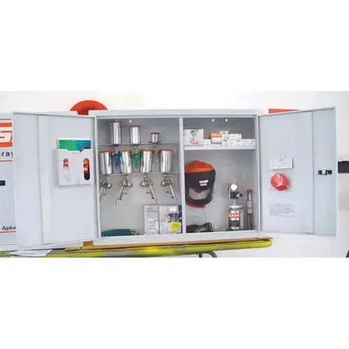 SATA 95 95 Large Double Door Lockable Spray Gun Cabinet, 35 in H x 46 in W x 12 in D