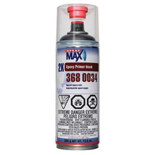 SprayMax, Peter Kwansy, Inc 3680034 2K Epoxy Primer, 13.5 oz Aerosol Can, Matte Black, 1.2 to 2.4 sq-ft/gal Coverage