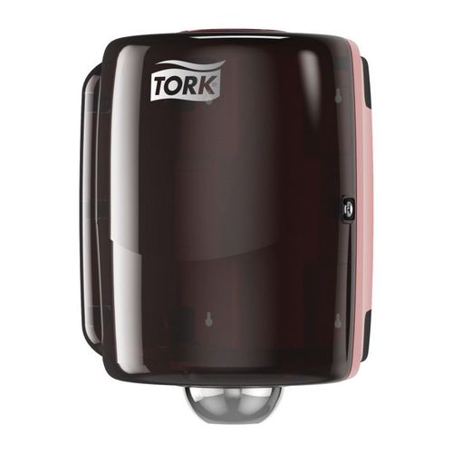 Tork 653028 Maxi Centerfeed Dispenser, 11.9 in L x 17.6 in H x 12.9 in W, Plastic, Red/Smoke
