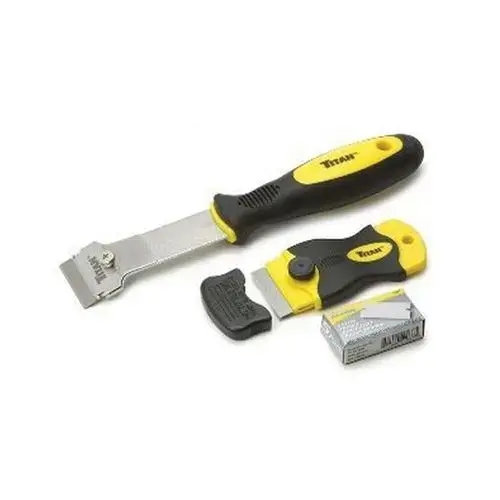 TITAN 17002 2-Piece Multi-Purpose Razor Scraper Set, Polypropylene, TPR Sleeve and Safety Cap